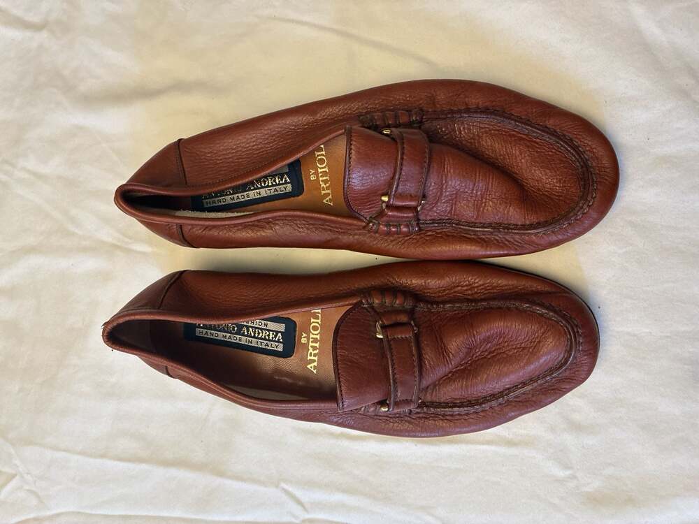 Antonio Andrea by Artioli Brown Pebble Grain Leather Horsebit Driver Loafers